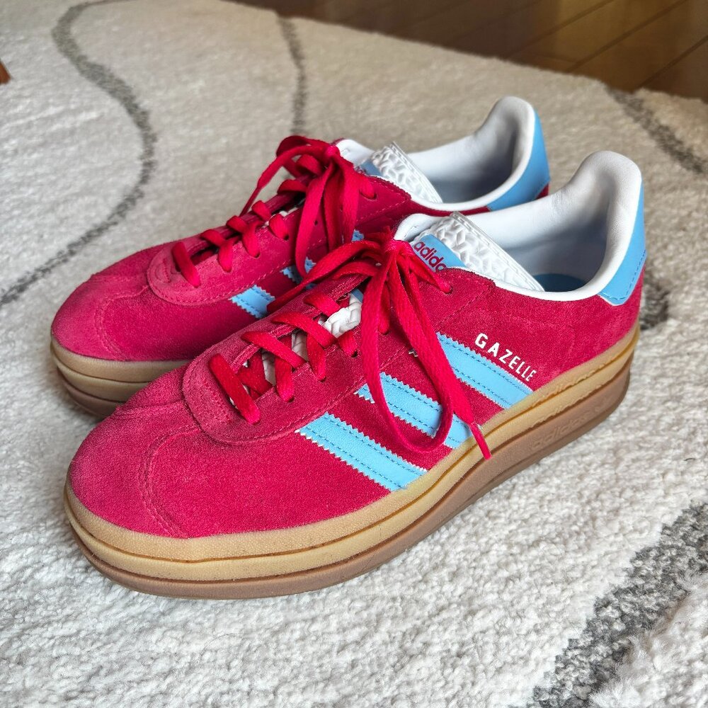 Adidas Gazelle Bold Platform Sneakers, Size 7.5, Red & Blue